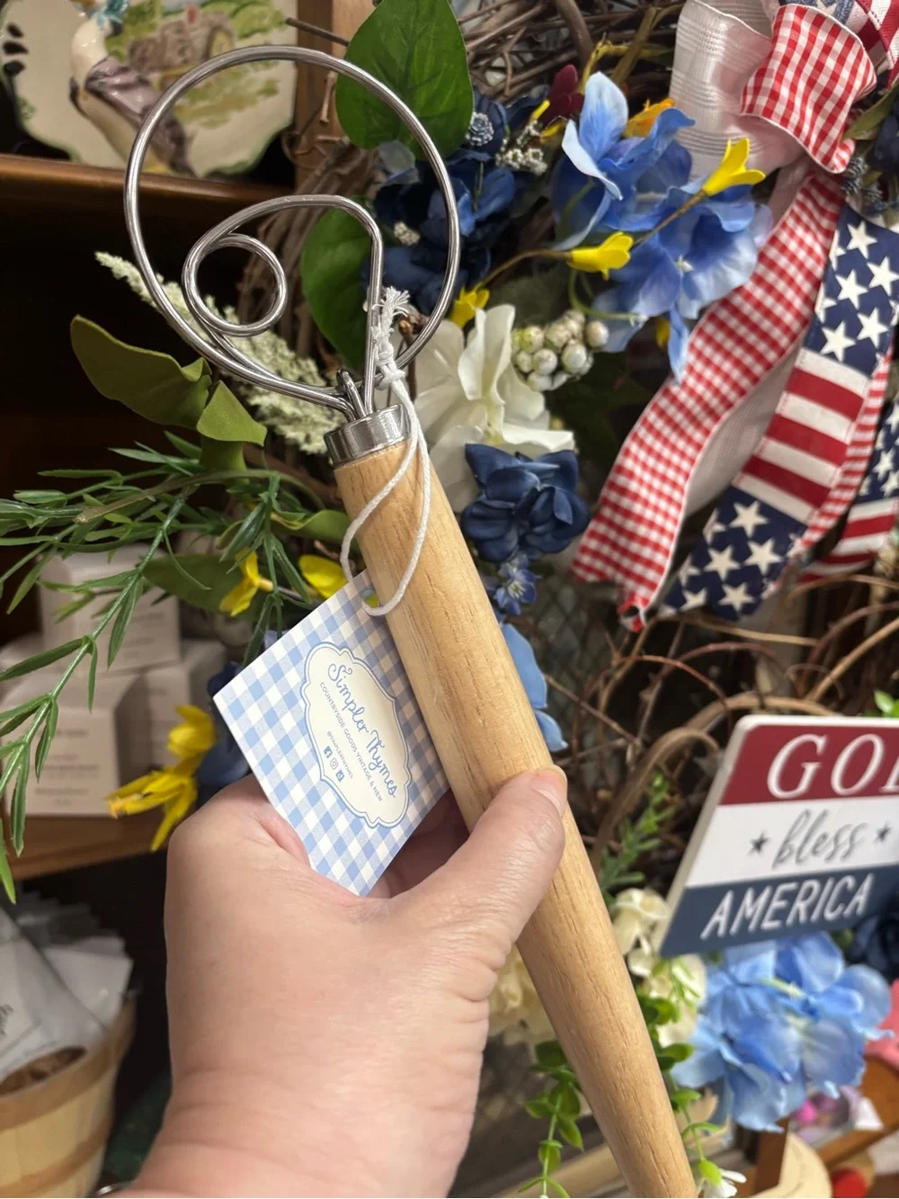 Homesteading USA Farmhouse Wooden DoughwiskWand Natural Wood NEW Final Sale